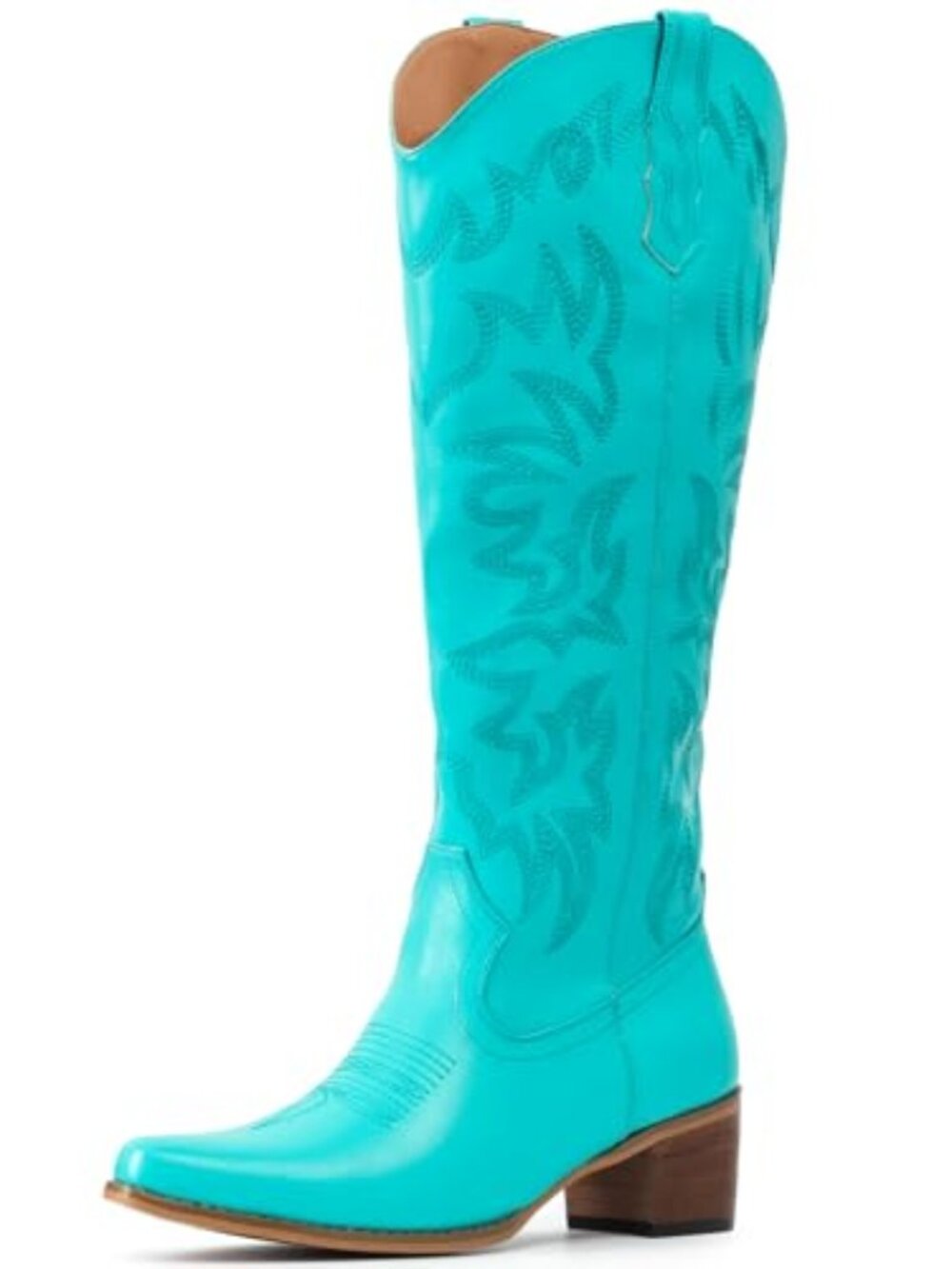 🆕 Cowboy Boots For Women Knee High Western Cowgirl Boots Snip Toe Side - Blue